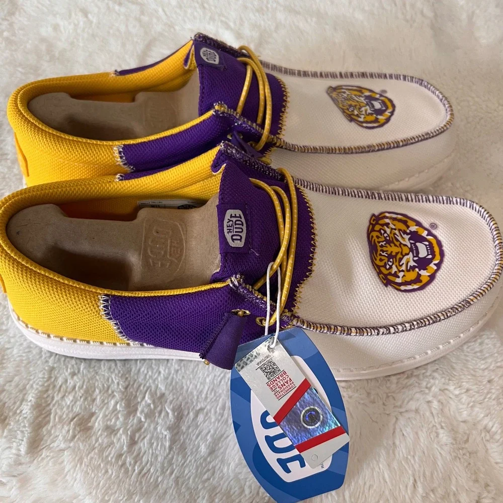 HEYDUDE‎ Men Wally Tri LSU Purple Gold Slip On Shoes Size 11 NWT - Picture 4 of 11